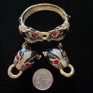 Vintage Black Panther Bracelet & Earring Set.